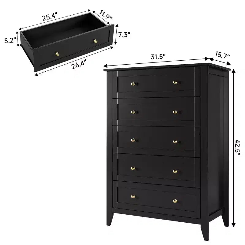 Commode haute 5 tiroirs – Noir / Gris / Blanc, 1 personne