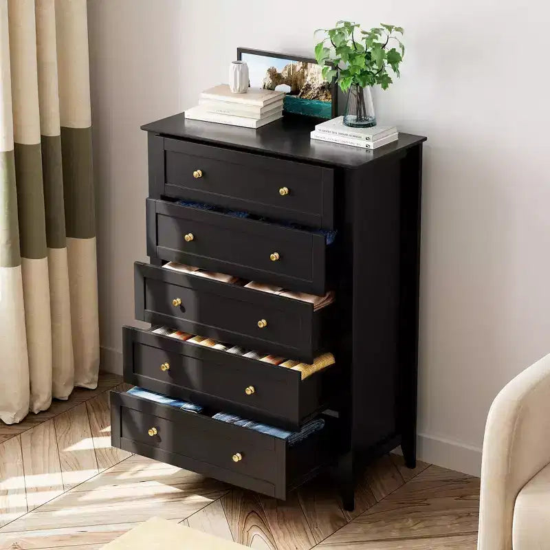 Commode haute 5 tiroirs – Noir / Gris / Blanc, 1 personne