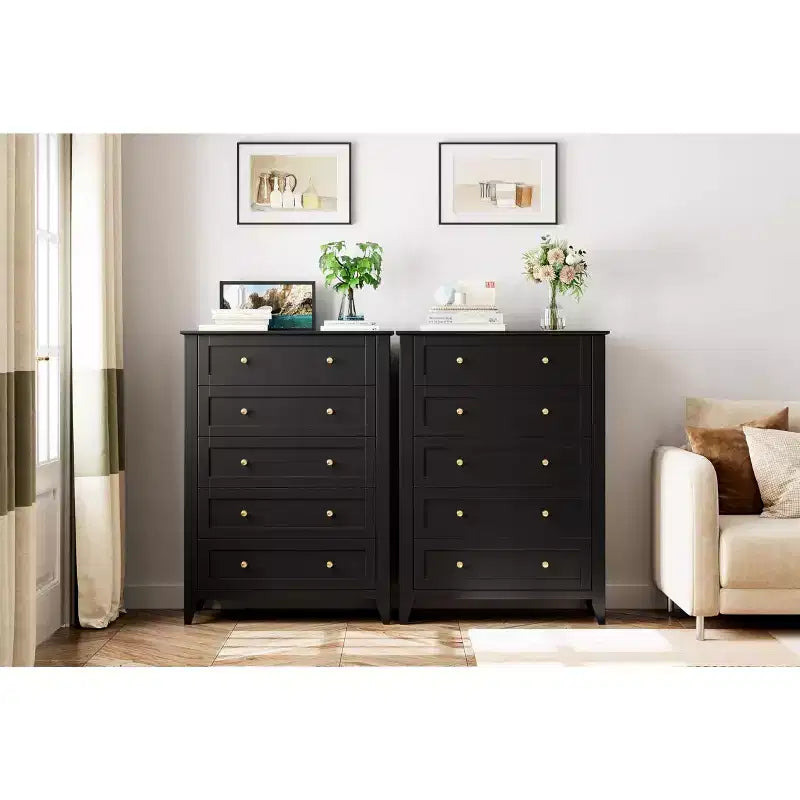 Commode haute 5 tiroirs – Noir / Gris / Blanc, 1 personne