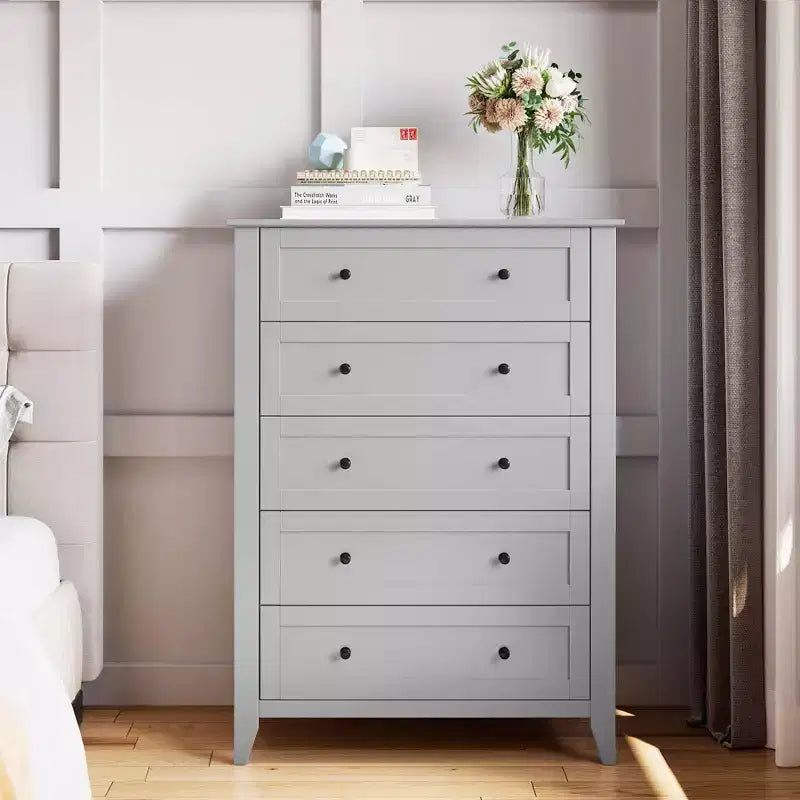 Commode haute 5 tiroirs – Noir / Gris / Blanc, 1 personne