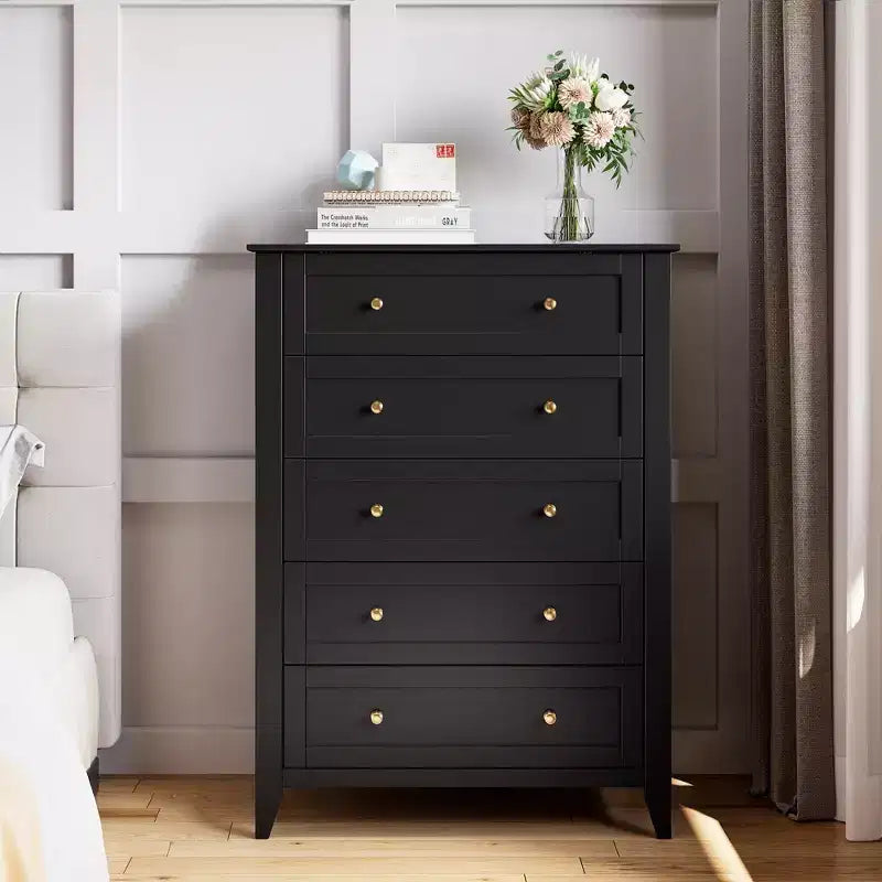 Commode haute 5 tiroirs – Noir / Gris / Blanc, 1 personne