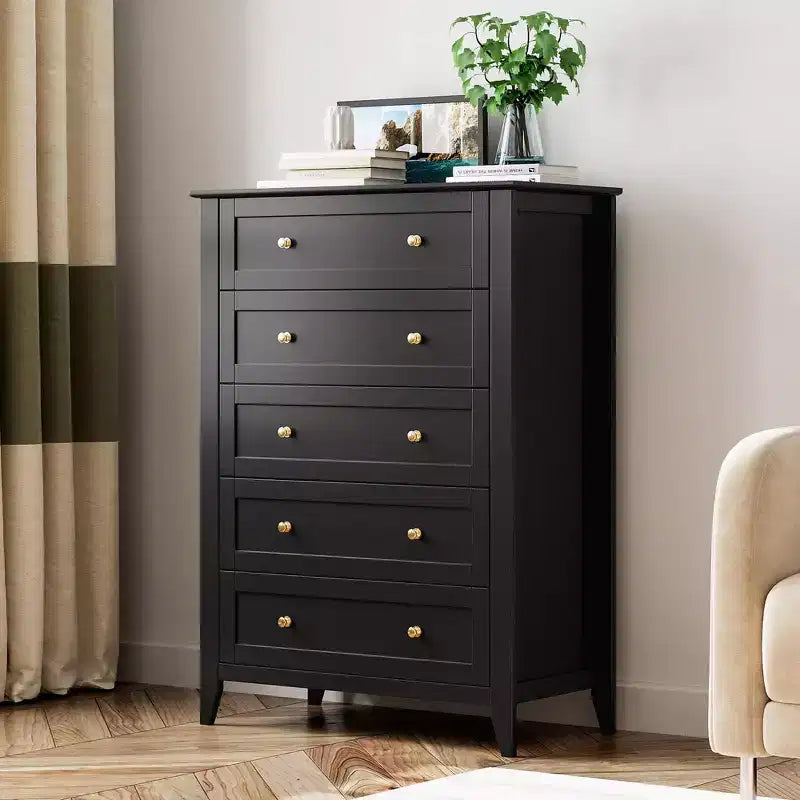 Coolmee 5 Drawer Dresser for Bedroom, Tall Dresser with Deep Drawers & Metal Knobs, Modern Wooden Chests of Drawers for Entryway, Hallway