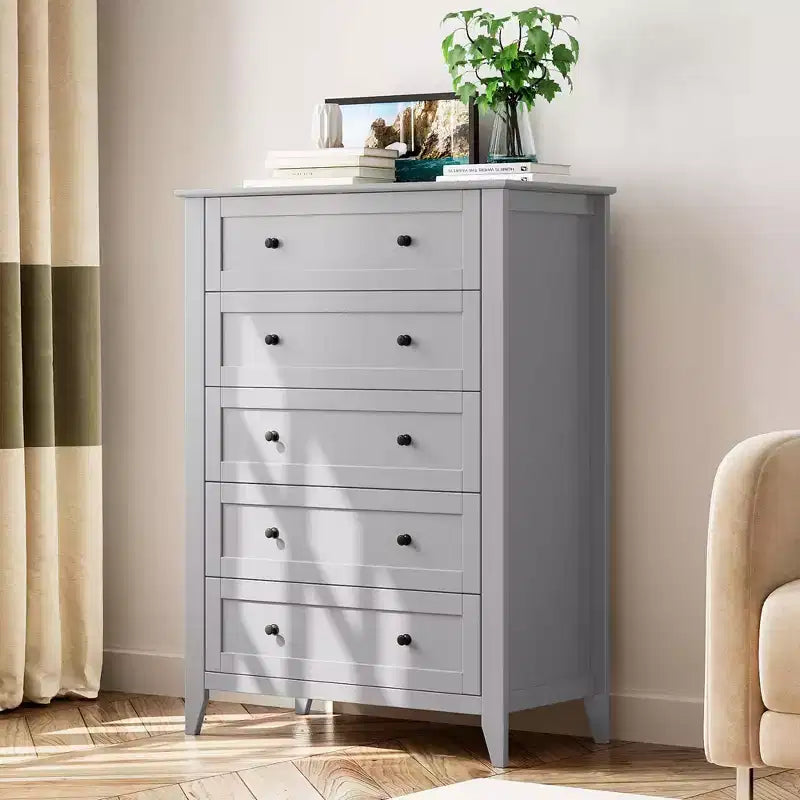 Commode haute 5 tiroirs – Noir / Gris / Blanc, 1 personne