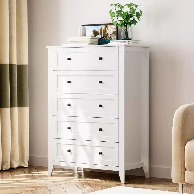 Commode haute 5 tiroirs – Noir / Gris / Blanc, 1 personne