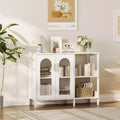 Storage Cabinet, 40IN Freestanding Cabinet with Glass Door & Open Shelves, 2-Tier White Storage with Metal Handle 2 pack