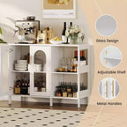 Meuble de rangement blanc à 2 portes en verre ondulé et étagères ouvertes, 2 niveaux (lot de 2)