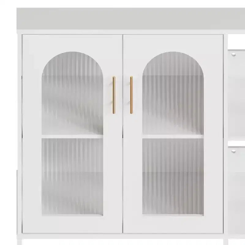 Meuble de rangement blanc à 2 portes en verre ondulé et étagères ouvertes, 2 niveaux (lot de 2)