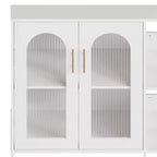 Meuble de rangement blanc à 2 portes en verre ondulé et étagères ouvertes, 2 niveaux (lot de 2)