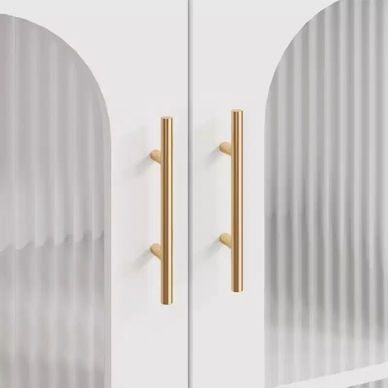 Meuble de rangement blanc à 2 portes en verre ondulé et étagères ouvertes, 2 niveaux (lot de 2)