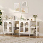 Meuble de rangement blanc à 2 portes en verre ondulé et étagères ouvertes, 2 niveaux (lot de 2)