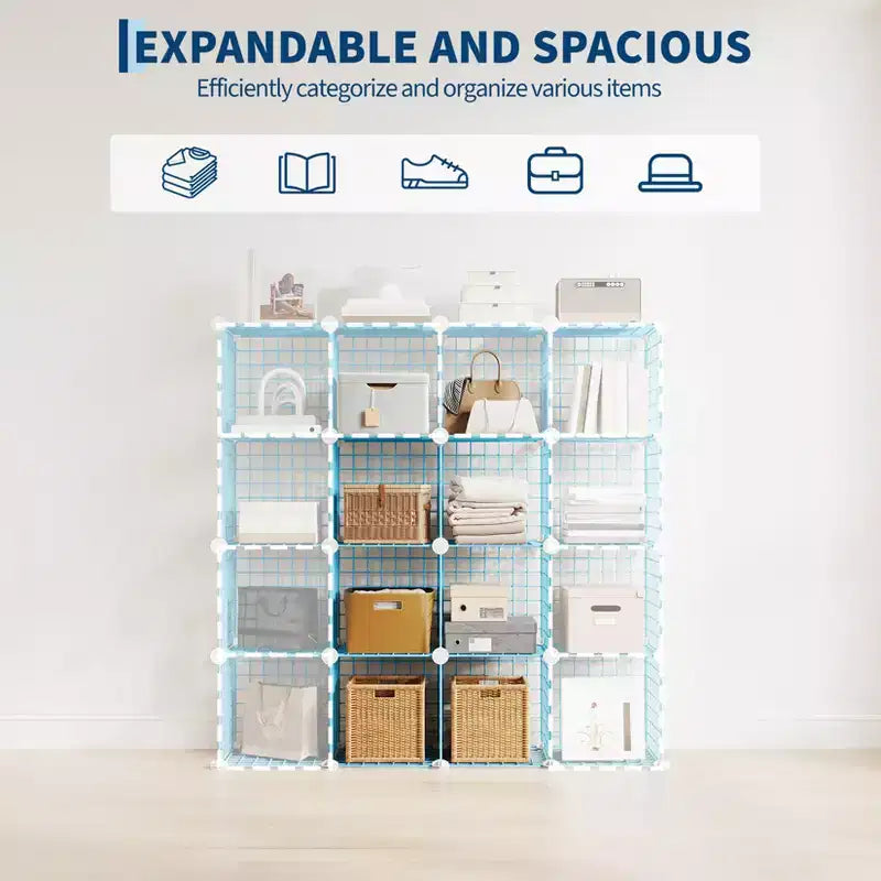 Étagère modulaire à 6 cubes en treillis métallique – Noir, bleu, gris, rose et blanc | Rangement DIY pour 1