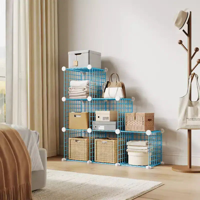 Étagère modulaire à 6 cubes en treillis métallique – Noir, bleu, gris, rose et blanc | Rangement DIY pour 1