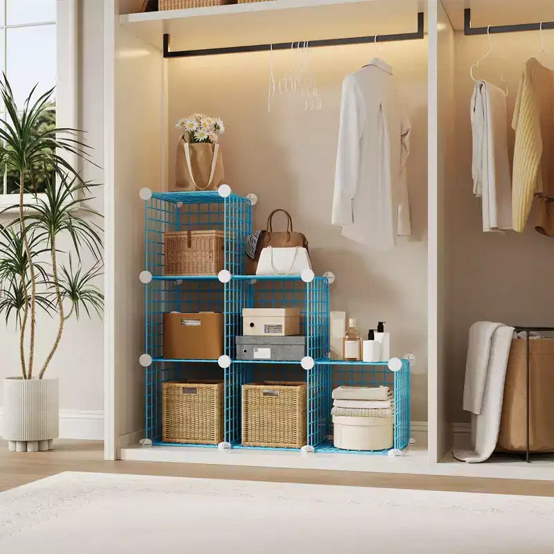 Étagère modulaire à 6 cubes en treillis métallique – Noir, bleu, gris, rose et blanc | Rangement DIY pour 1