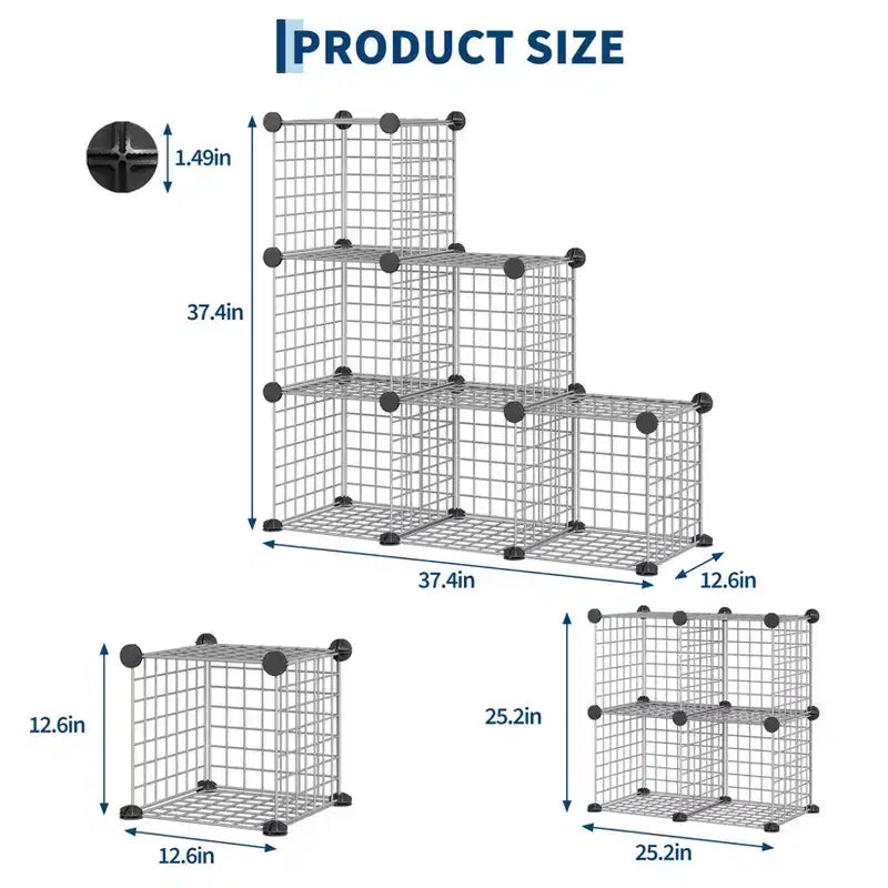 Étagère modulaire à 6 cubes en treillis métallique – Noir, bleu, gris, rose et blanc | Rangement DIY pour 1