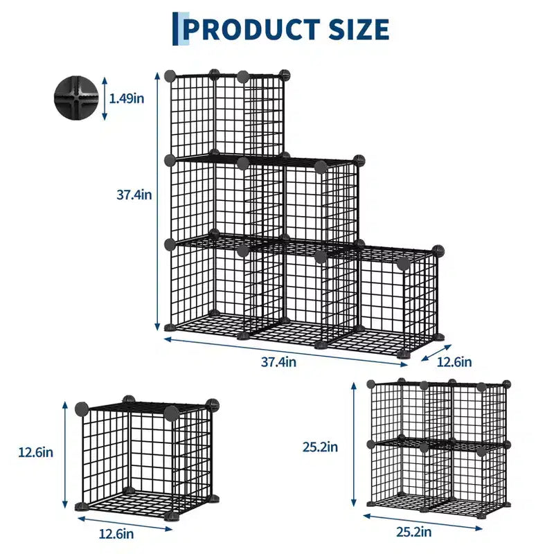 Étagère modulaire à 6 cubes en treillis métallique – Noir, bleu, gris, rose et blanc | Rangement DIY pour 1