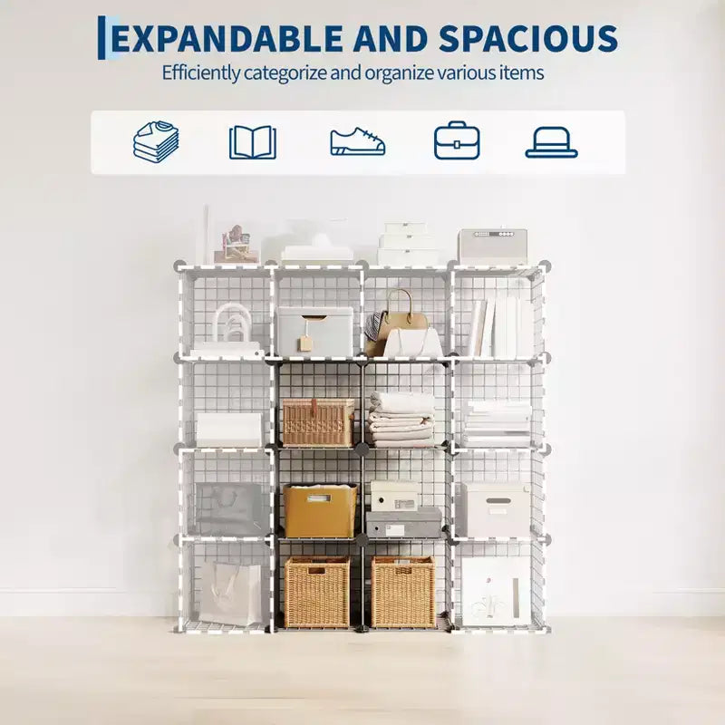 Étagère modulaire à 6 cubes en treillis métallique – Noir, bleu, gris, rose et blanc | Rangement DIY pour 1