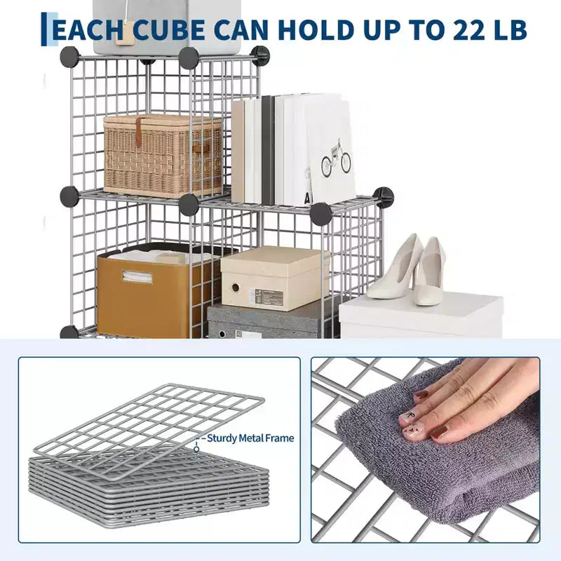 Étagère modulaire à 6 cubes en treillis métallique – Noir, bleu, gris, rose et blanc | Rangement DIY pour 1