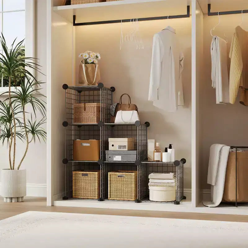 Étagère modulaire à 6 cubes en treillis métallique – Noir, bleu, gris, rose et blanc | Rangement DIY pour 1