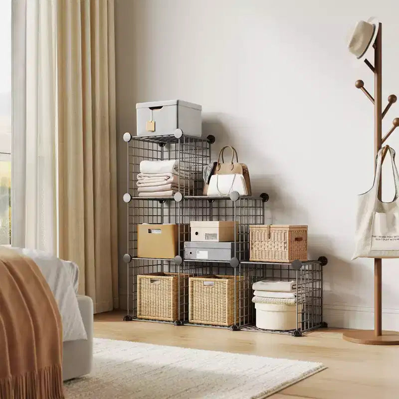 Étagère modulaire à 6 cubes en treillis métallique – Noir, bleu, gris, rose et blanc | Rangement DIY pour 1