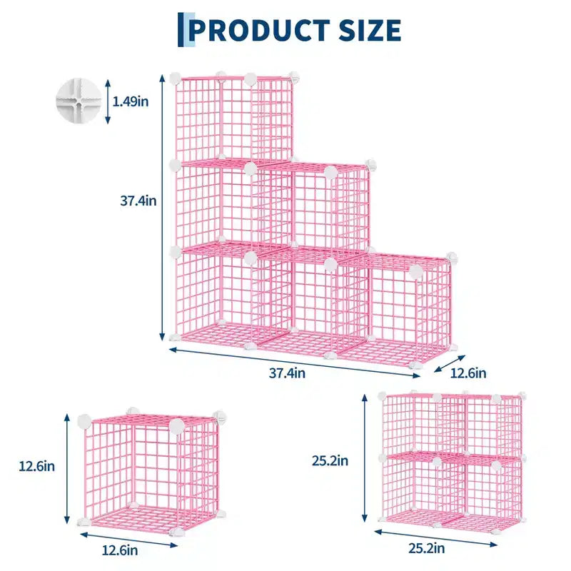 Étagère modulaire à 6 cubes en treillis métallique – Noir, bleu, gris, rose et blanc | Rangement DIY pour 1