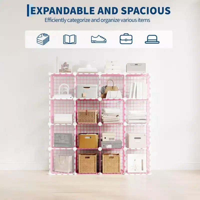 Étagère modulaire à 6 cubes en treillis métallique – Noir, bleu, gris, rose et blanc | Rangement DIY pour 1