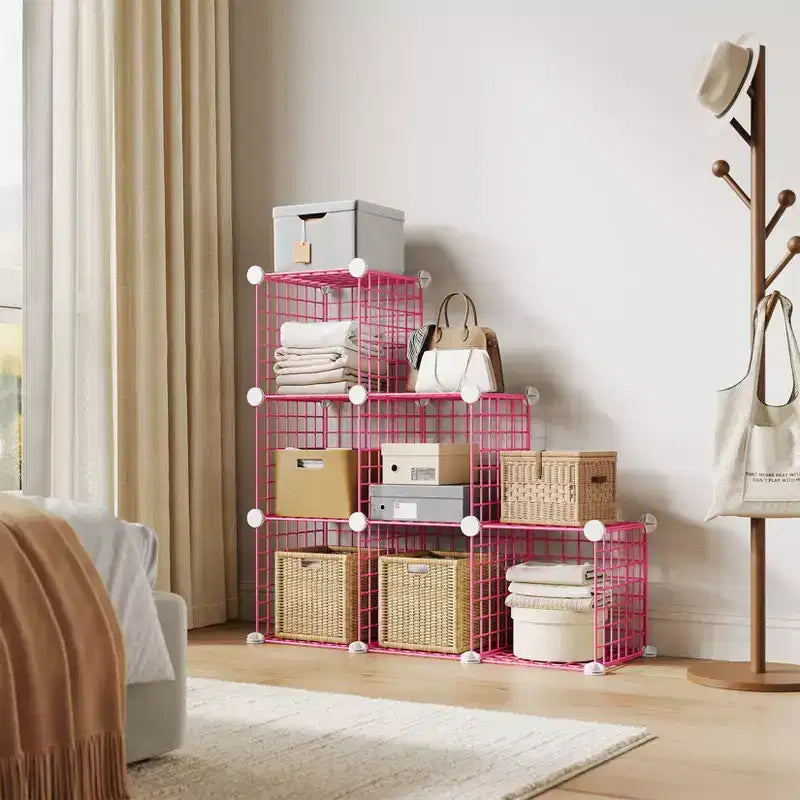 Étagère modulaire à 6 cubes en treillis métallique – Noir, bleu, gris, rose et blanc | Rangement DIY pour 1