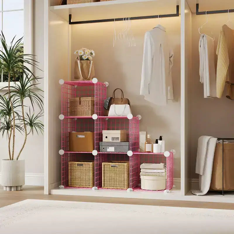 Étagère modulaire à 6 cubes en treillis métallique – Noir, bleu, gris, rose et blanc | Rangement DIY pour 1