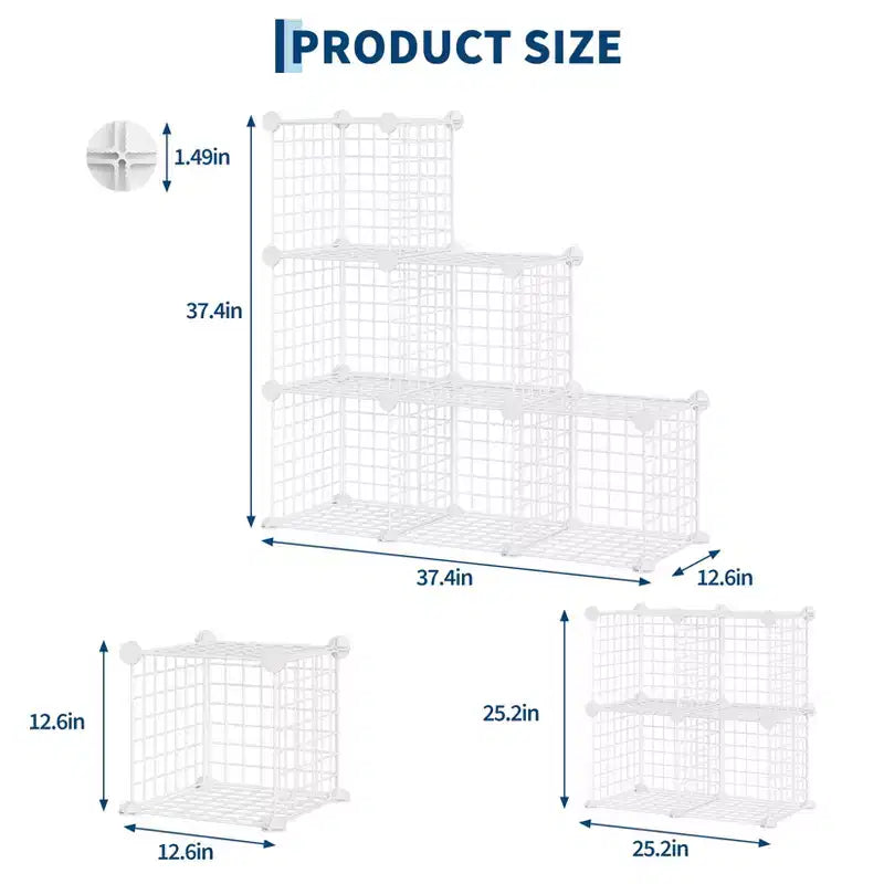 Étagère modulaire à 6 cubes en treillis métallique – Noir, bleu, gris, rose et blanc | Rangement DIY pour 1