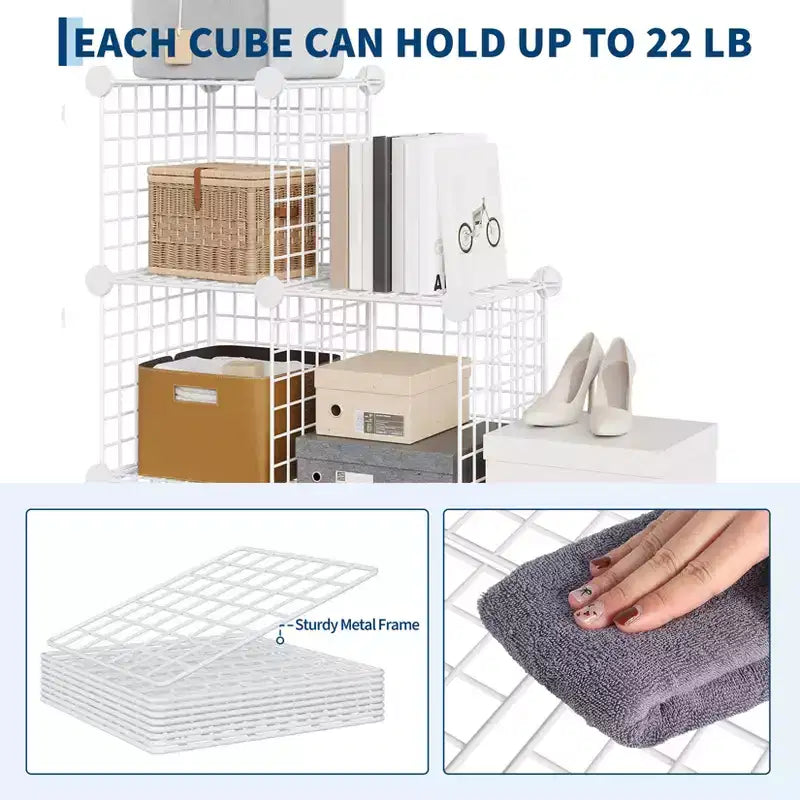 Étagère modulaire à 6 cubes en treillis métallique – Noir, bleu, gris, rose et blanc | Rangement DIY pour 1