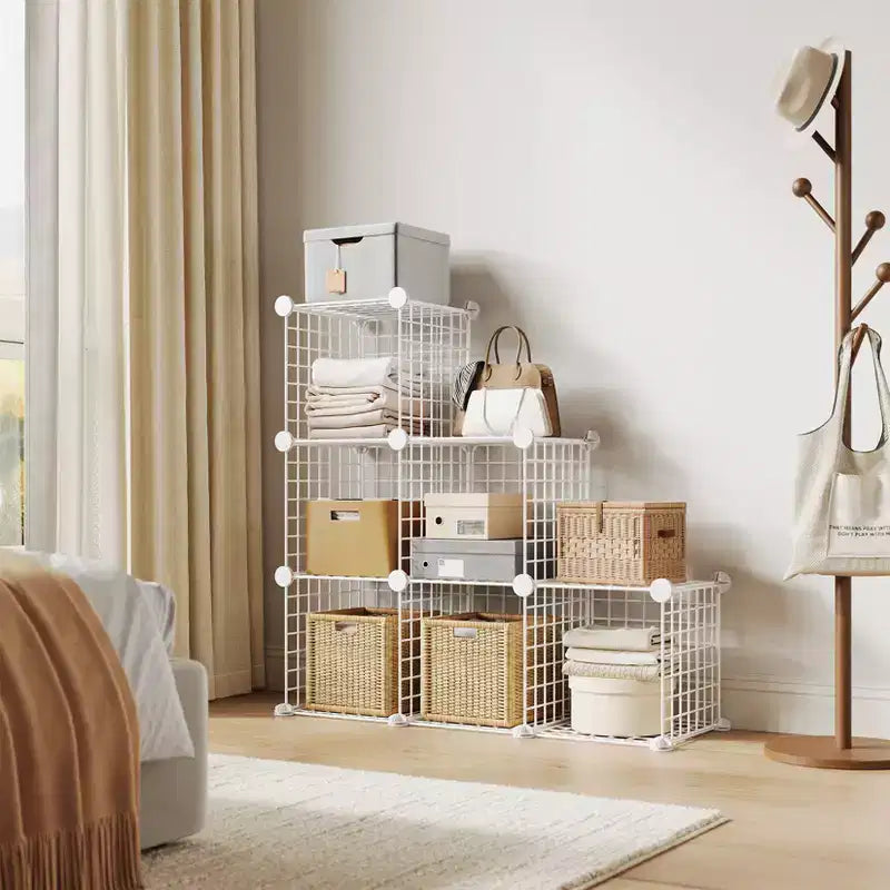Étagère modulaire à 6 cubes en treillis métallique – Noir, bleu, gris, rose et blanc | Rangement DIY pour 1