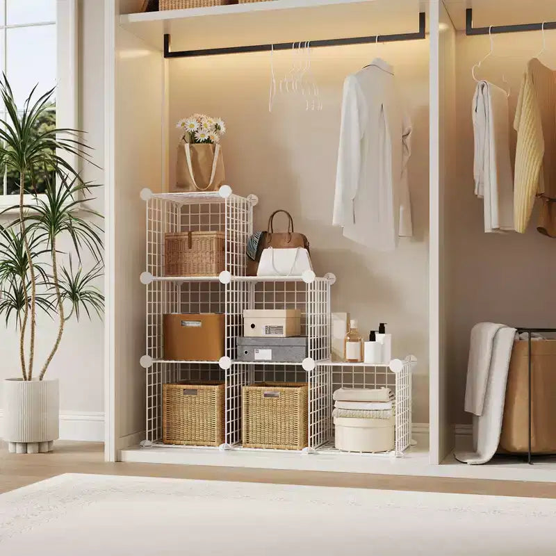 Étagère modulaire à 6 cubes en treillis métallique – Noir, bleu, gris, rose et blanc | Rangement DIY pour 1