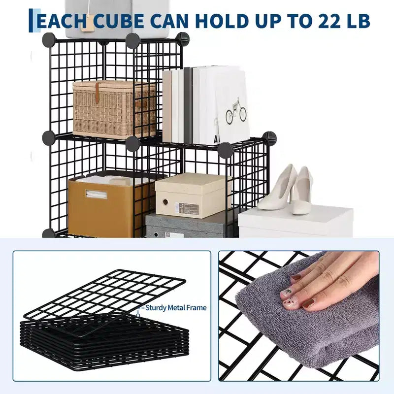 Étagère modulaire à 6 cubes en treillis métallique – Noir, bleu, gris, rose et blanc | Rangement DIY pour 1