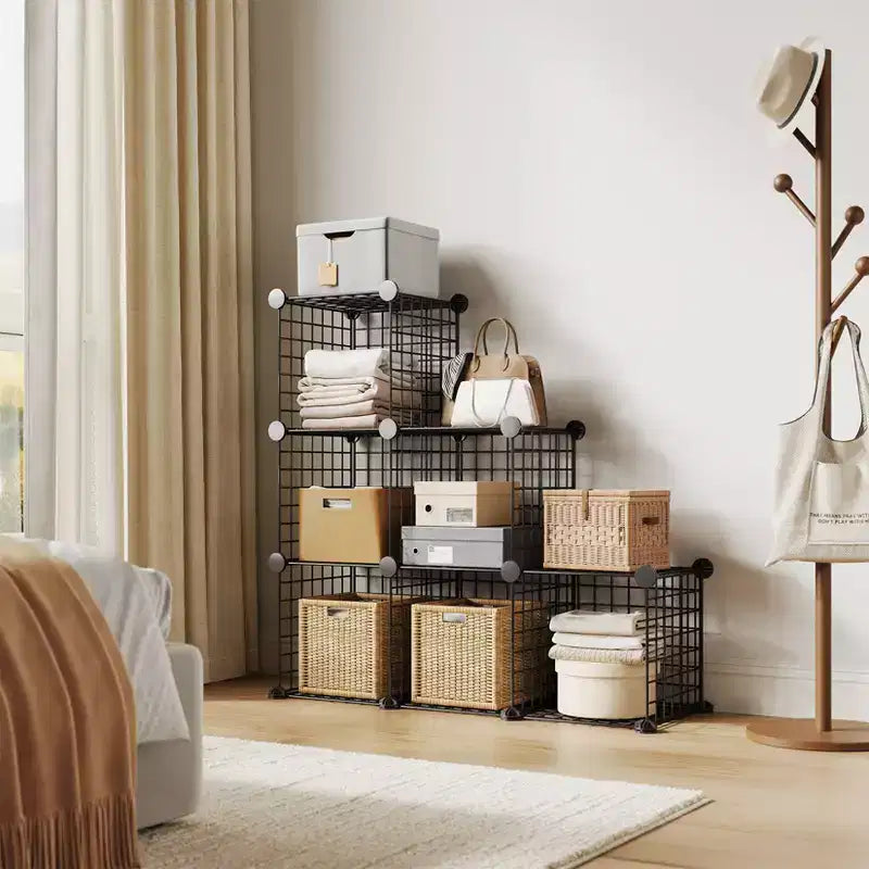 Étagère modulaire à 6 cubes en treillis métallique – Noir, bleu, gris, rose et blanc | Rangement DIY pour 1