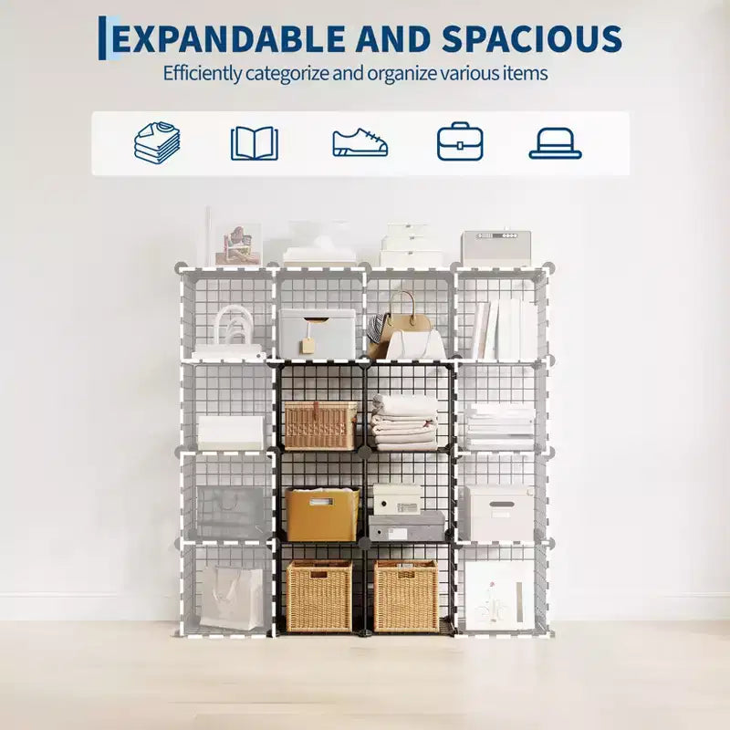 Étagère modulaire à 6 cubes en treillis métallique – Noir, bleu, gris, rose et blanc | Rangement DIY pour 1