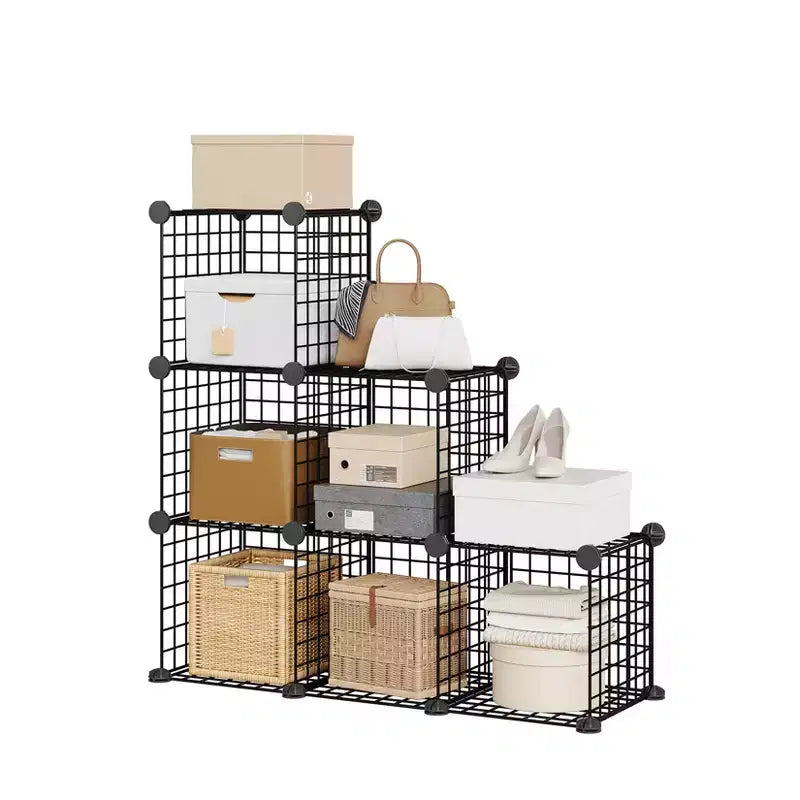 Multi-Purpose 6-Cube Modular Wire Storage Organizer  Metal Grid Closet Shelf Unit with Storage Bins  DIY Entryway Cabinet for Bedroom, Living Room