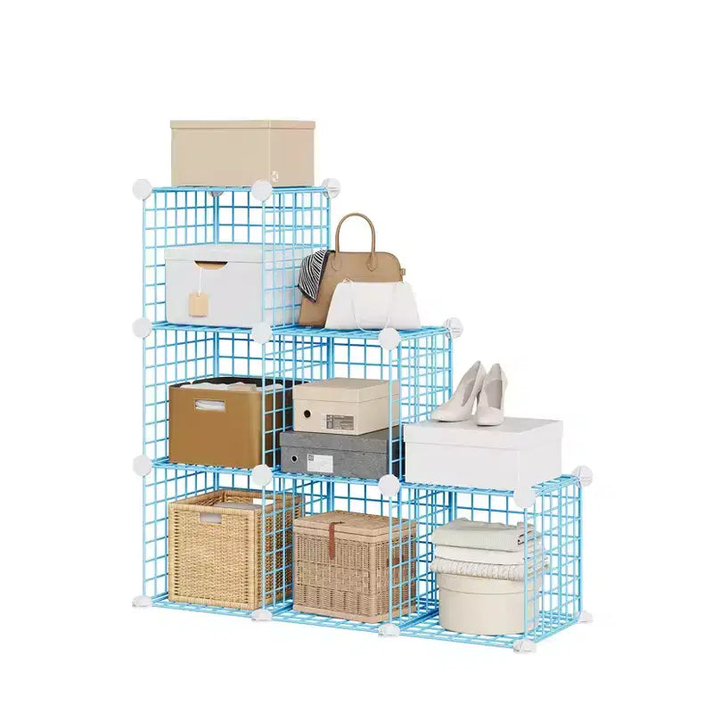 Étagère modulaire à 6 cubes en treillis métallique – Noir, bleu, gris, rose et blanc | Rangement DIY pour 1
