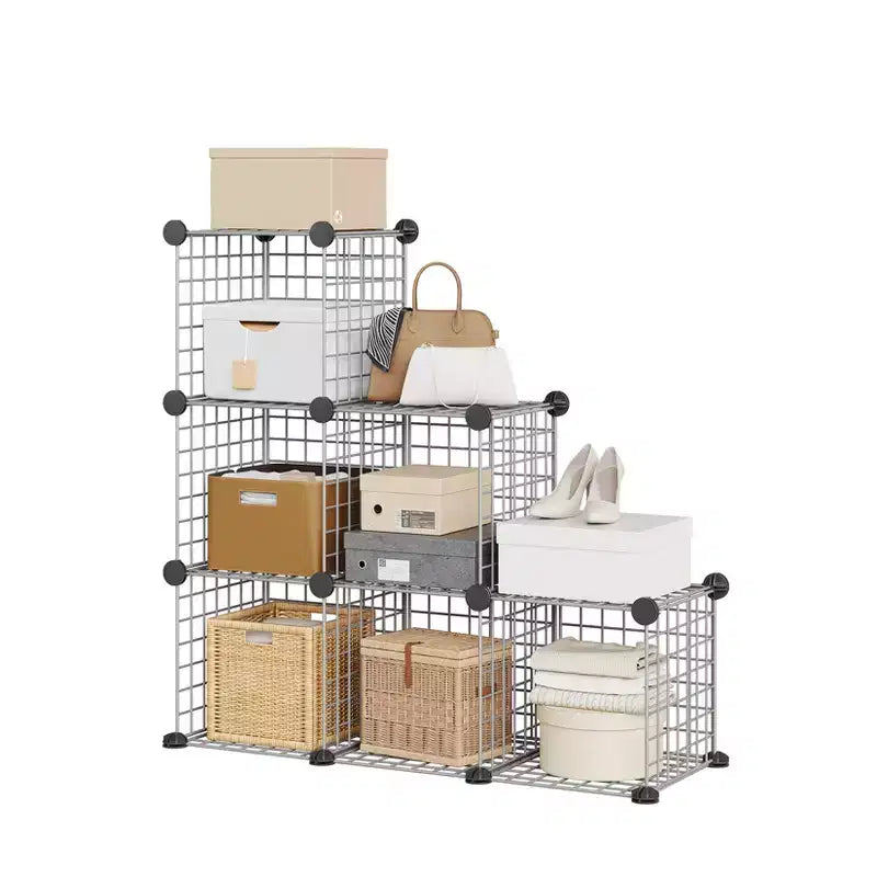 Étagère modulaire à 6 cubes en treillis métallique – Noir, bleu, gris, rose et blanc | Rangement DIY pour 1