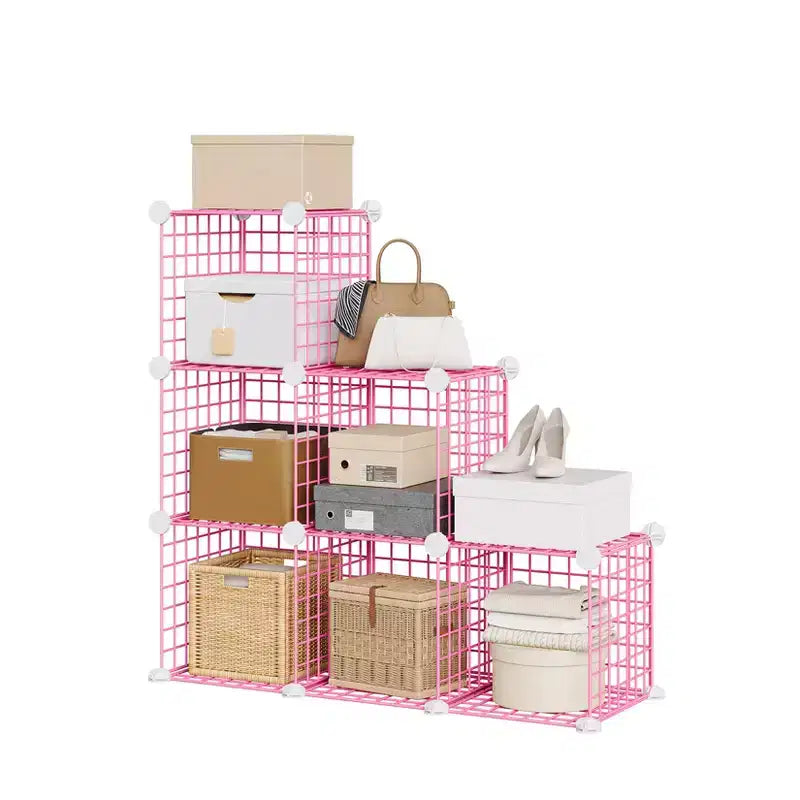 Étagère modulaire à 6 cubes en treillis métallique – Noir, bleu, gris, rose et blanc | Rangement DIY pour 1
