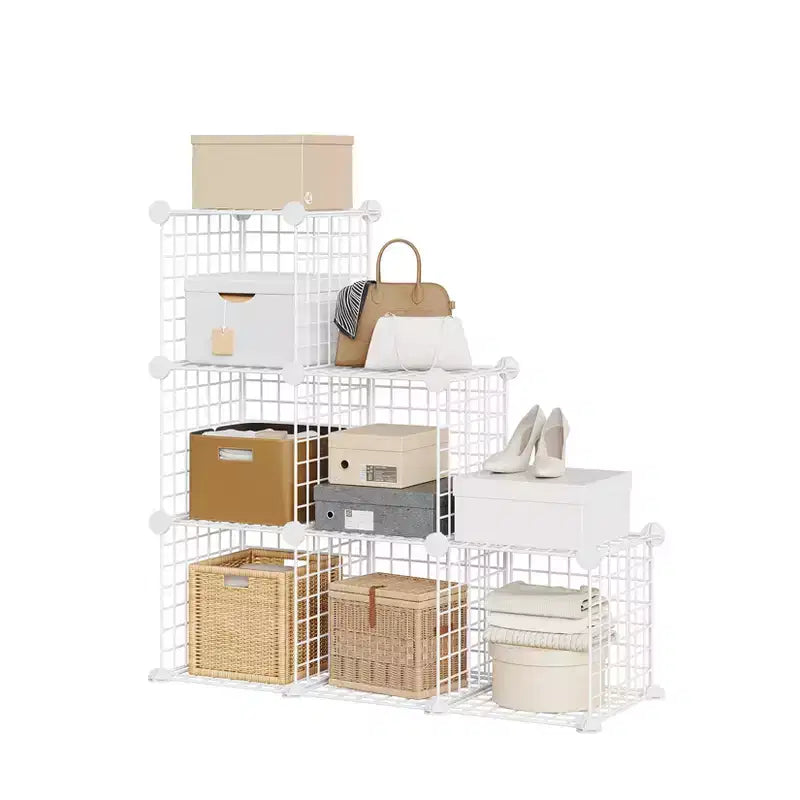 Étagère modulaire à 6 cubes en treillis métallique – Noir, bleu, gris, rose et blanc | Rangement DIY pour 1