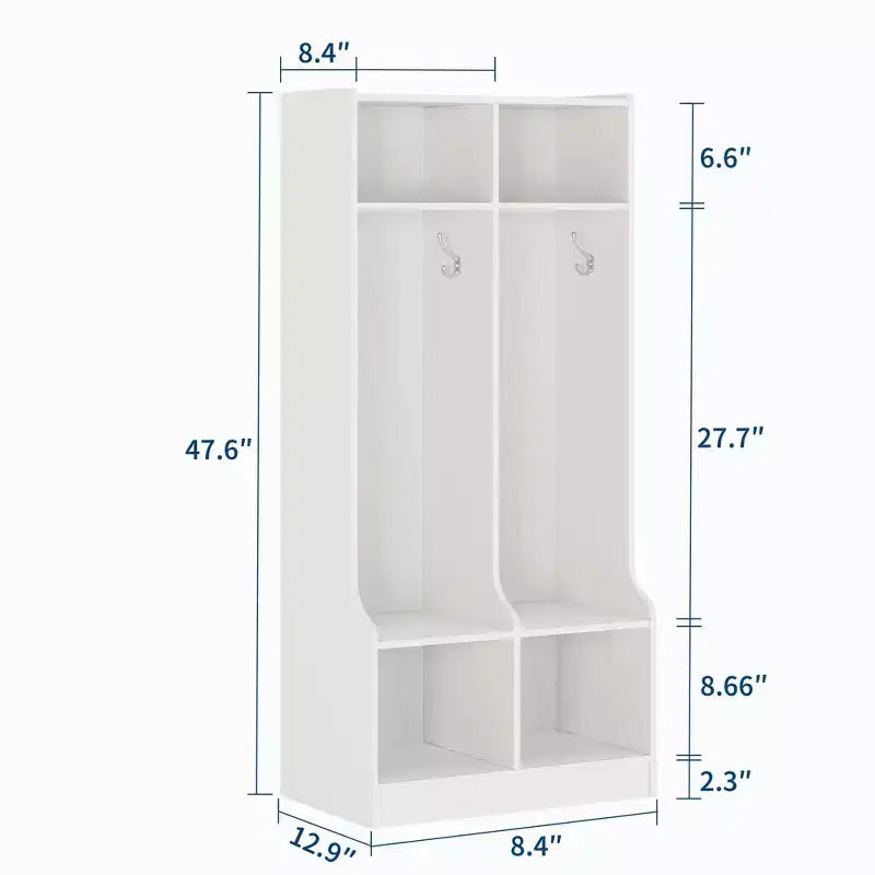 Casier de rangement à 2 sections marron/blanc avec 4 crochets, pour 1 personne