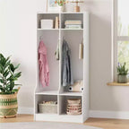 Casier de rangement à 2 sections marron/blanc avec 4 crochets, pour 1 personne