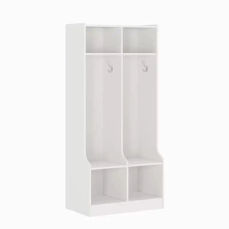 Casier de rangement à 2 sections marron/blanc avec 4 crochets, pour 1 personne