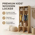 Casier de rangement à 2 sections marron/blanc avec 4 crochets, pour 1 personne
