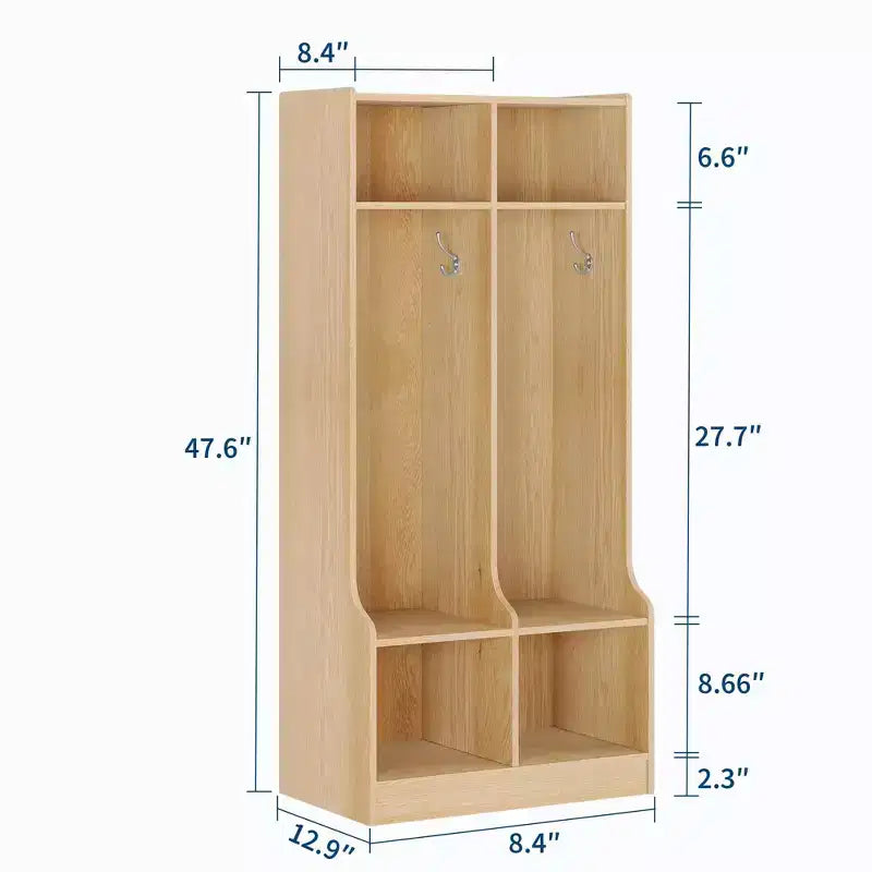 Casier de rangement à 2 sections marron/blanc avec 4 crochets, pour 1 personne