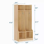 Casier de rangement à 2 sections marron/blanc avec 4 crochets, pour 1 personne