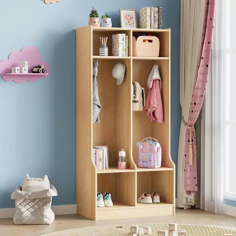 Classroom Coat Locker, 2-Section Cubby Storage Organizer with 4 Hooks, for Home, School, Nursery, Kindergarten