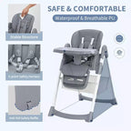 Chaise haute pliable pour 1 enfant, Champagne/Gris foncé/Gris clair, Rembourrée, Dossier et tablette réglables
