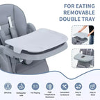 Chaise haute pliable pour 1 enfant, Champagne/Gris foncé/Gris clair, Rembourrée, Dossier et tablette réglables
