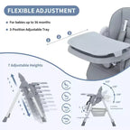 Chaise haute pliable pour 1 enfant, Champagne/Gris foncé/Gris clair, Rembourrée, Dossier et tablette réglables