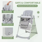 Chaise haute pliable pour 1 enfant, Champagne/Gris foncé/Gris clair, Rembourrée, Dossier et tablette réglables